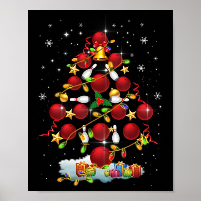 Poster Bowling Christmas Tree Lights Xmas Fun Gifts (Frente)