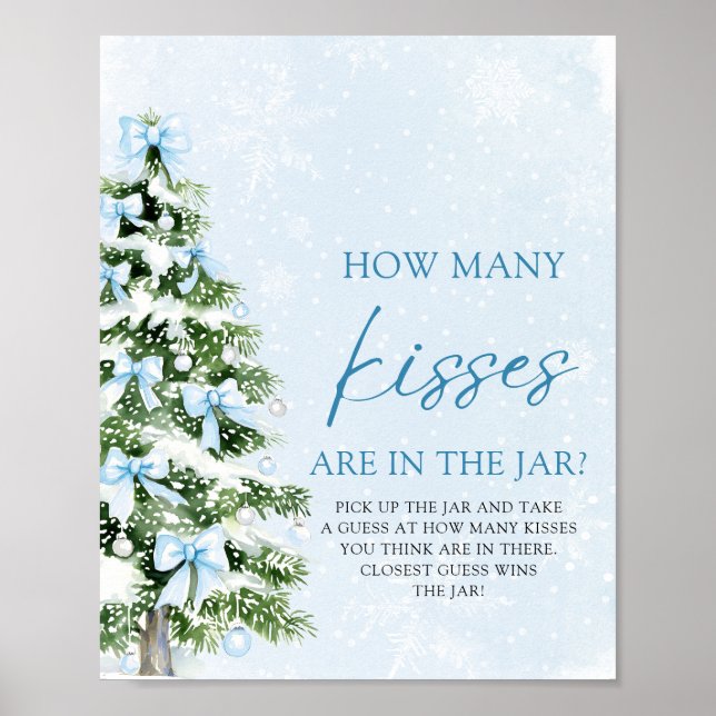 Poster Bows Christmas Guess How Many Kisses Baby Shower  (Frente)