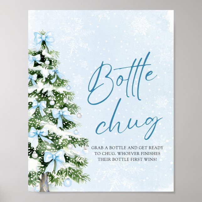 Poster Bows Christmas Tree Baby Shower Bottle Chug Sign (Frente)