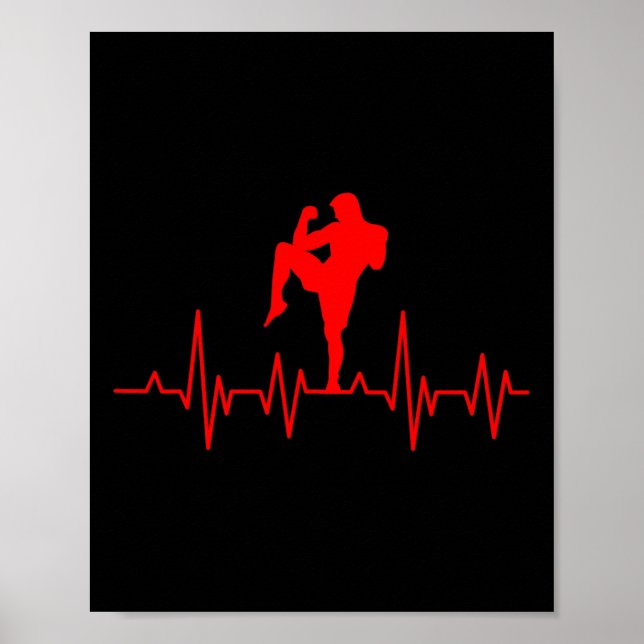 Poster Boxe Tailandesa Kickboxing Coração Batendo Muay Th (Frente)