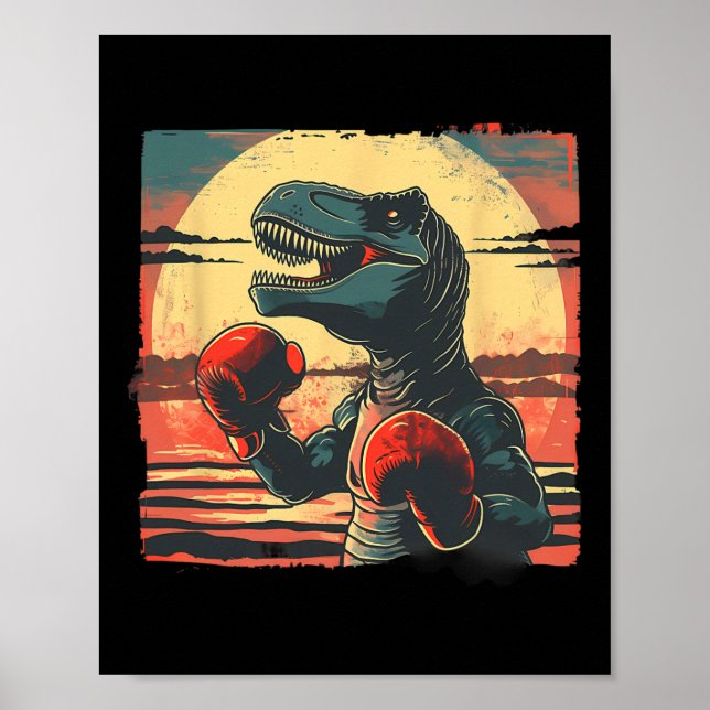 Poster Boxeador Dinossauro Boxe Dino Kickboxing T-rex Box (Frente)
