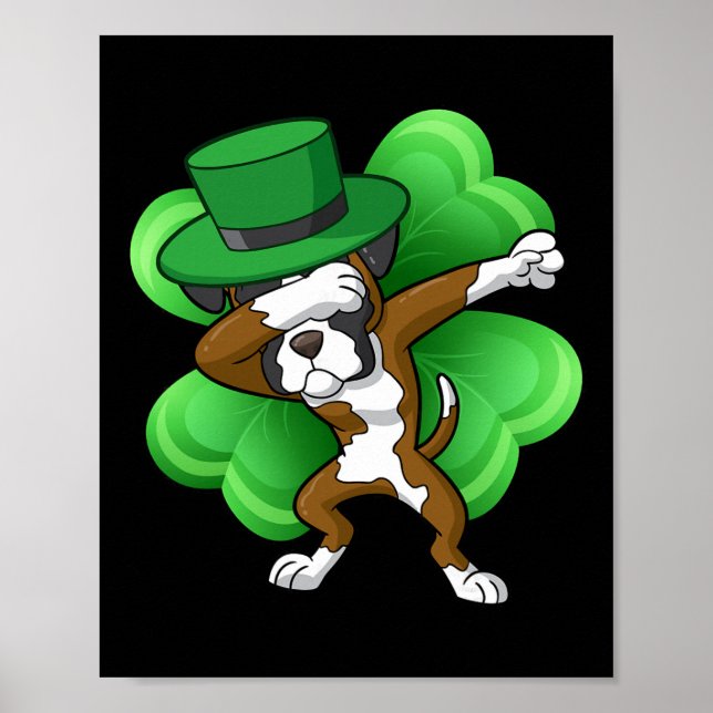 Poster Boxeador Duende Dabbing Irlandês Caixa St Patricks (Frente)