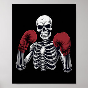 Poster Boxeador Esqueleto Boxe Kickboxing Halloween Artes