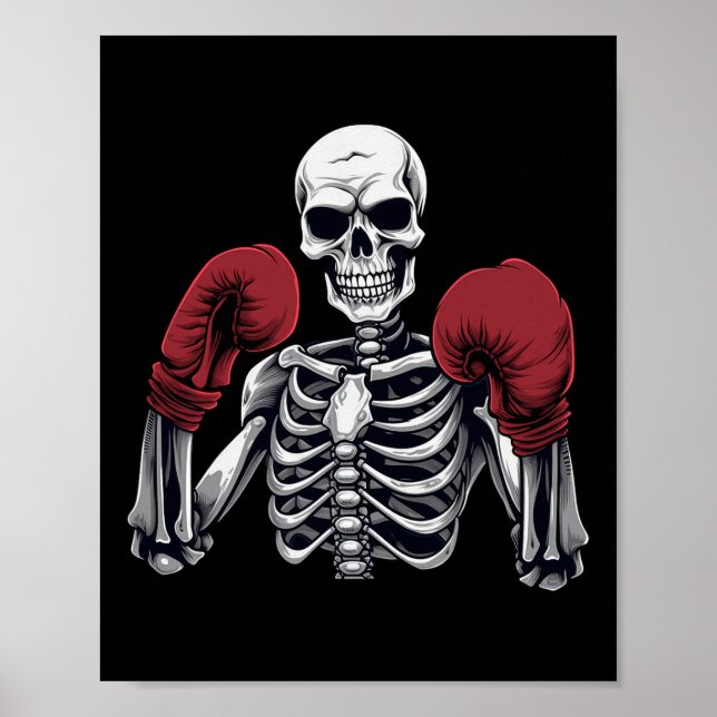 Poster Boxeador Esqueleto Boxe Kickboxing Halloween Artes (Frente)