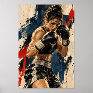 Poster Boxeadora Feminina Postura de Luta Boxe Contemporâ