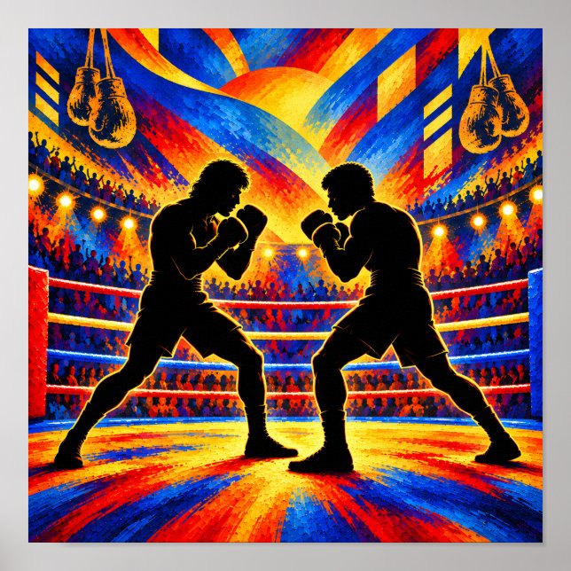 Poster Boxeadores em Silhueta de Combate (Frente)