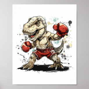Poster Boxeando Dinosaur Boxeador T-rex Kickboxing Dino B