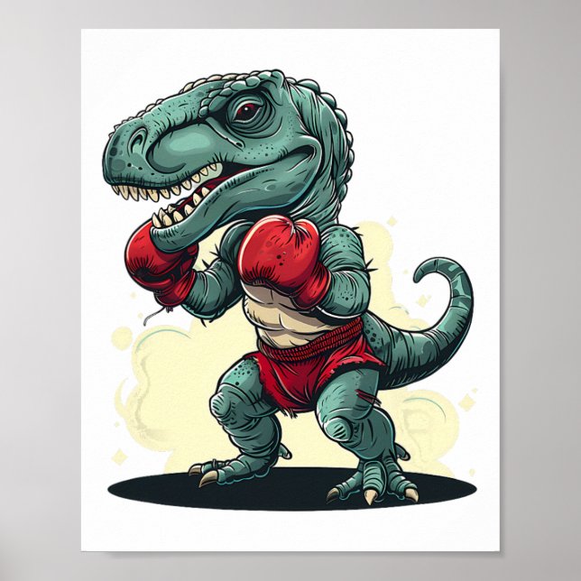Poster Boxeando Dinossauro Boxeador Dino Kickboxing T-rex (Frente)