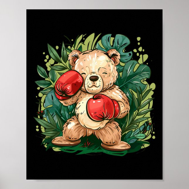 Poster Boxer Bear With Boxing Gloves Kickboxing Funny Box (Frente)