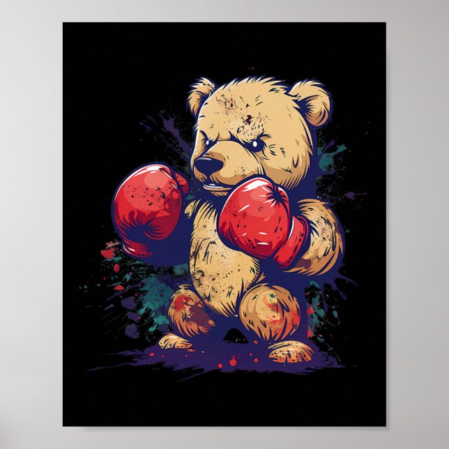 Poster Boxer Bear With Boxing Gloves Kickboxing Funny Box (Frente)