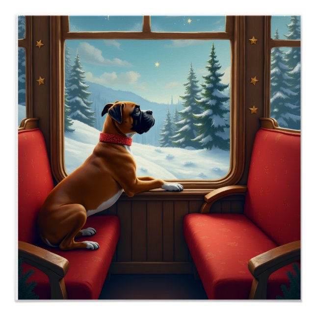 Pôster Boxer Christmas Eve Train Ride Painting (Frente)