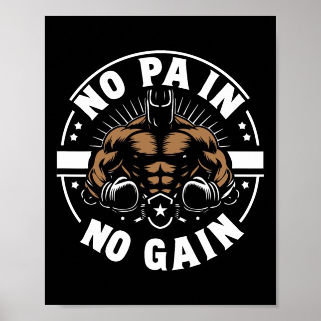 Poster Boxer cita Sem Dor Sem Ganho Sinal Sem Dor Sem Gan (Frente)