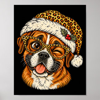 Poster Boxer de Natal Engraçado com Chapéu de Papai Noel 
