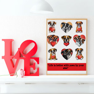 Pôster Boxer Dog Love - Romanichel Watercolor