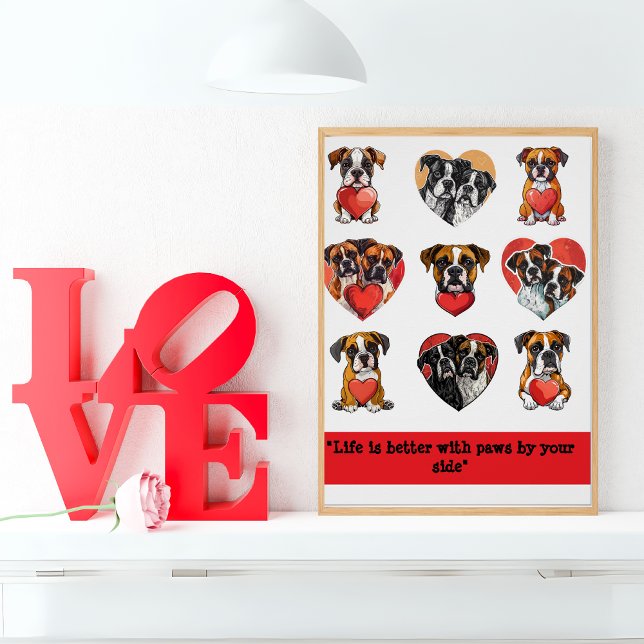 Pôster Boxer Dog Love - Romanichel Watercolor (Boxer Dog Love – Romantic Watercolor Poster)