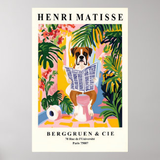 Poster Boxer Dog on Toilet Print Matisse Style Bathroom