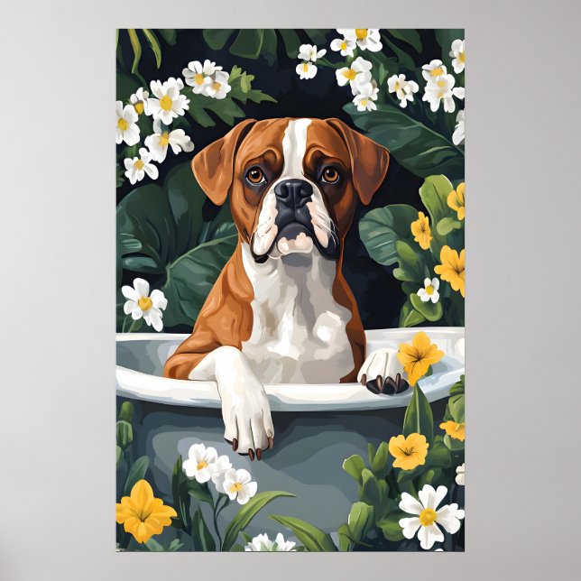 Poster Boxer In Bathtub Poster, Funny Dog Poster, Boxer (Frente)