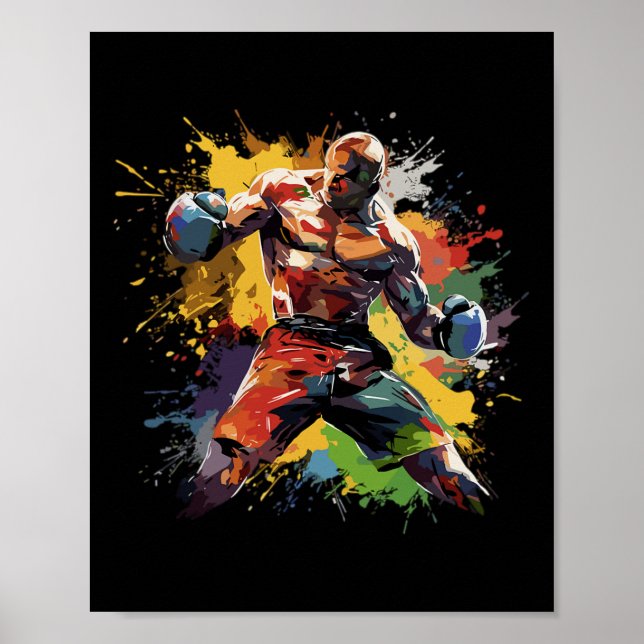 Poster Boxer Man Boxing Paint Splash Boxas Luvas (Frente)