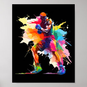 Poster Boxer Man Boxing Paint Splash Kickboxer