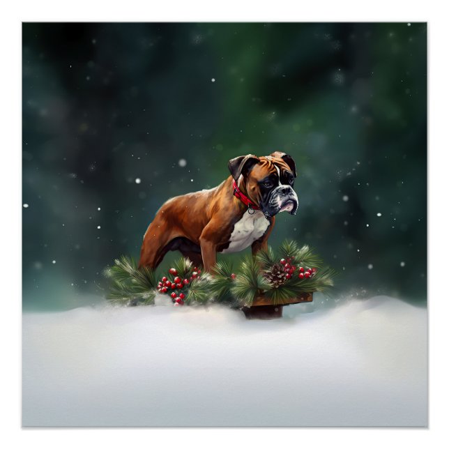 Pôster Boxer Natal neve inverno (Frente)
