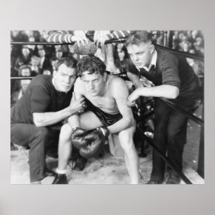 Poster Boxer no canto com treinadores boxe, vintage, retr