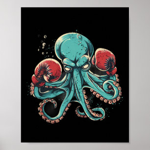 Poster Boxer Polvo Amante Oceano Criatura Marinha Kickbox