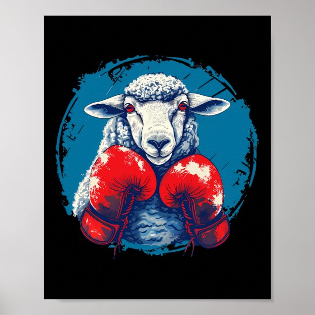 Poster Boxer Sheep With Boxing Gloves Kickboxing Funny Bo (Frente)