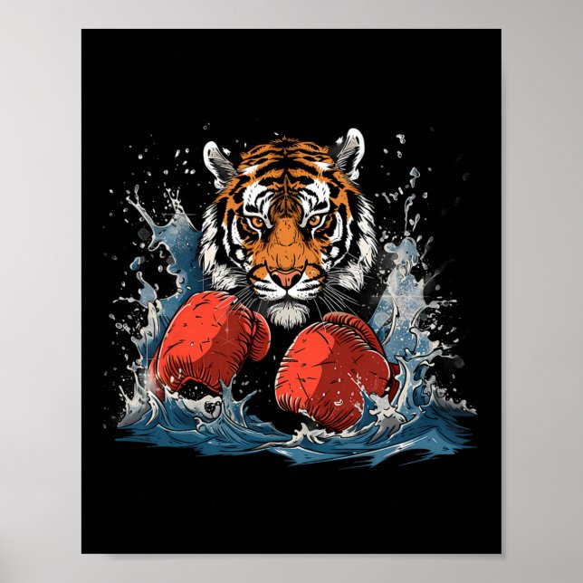 Poster Boxer Tiger With Boxing Gloves Kickboxing Funny Bo (Frente)