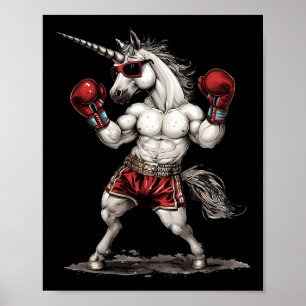 Poster Boxer Unicorn Com Luvas De Boxin Engraçadas