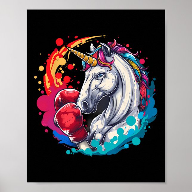 Poster Boxer Unicorn Com Luvas De Boxin Engraçadas (Frente)