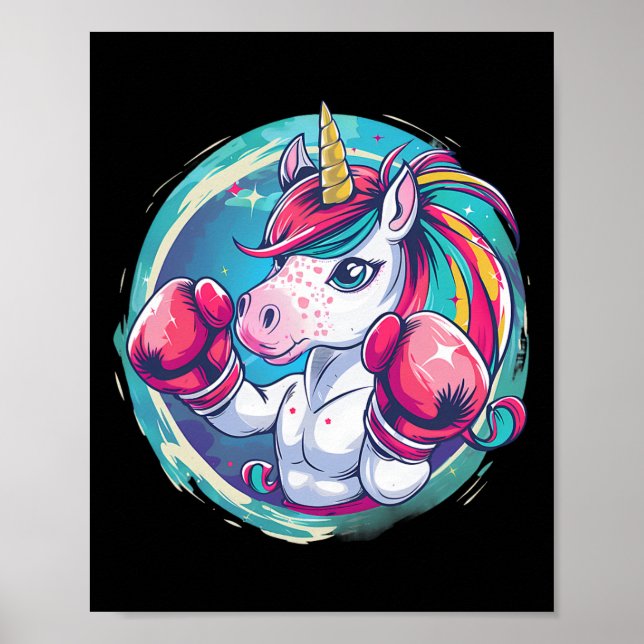 Poster Boxer Unicorn Com Luvas De Boxin Engraçadas (Frente)