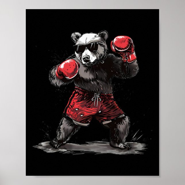 Poster Boxing Bear Lover Boxing Gloves Kickboxing Funny B (Frente)