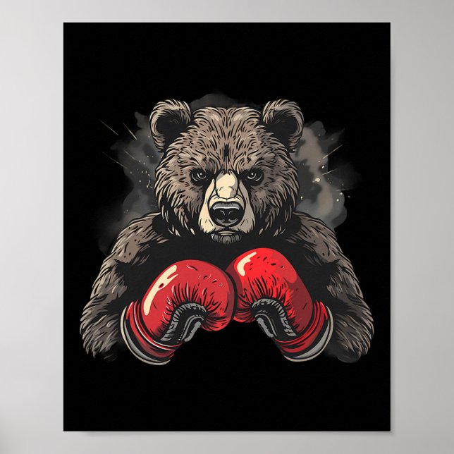 Poster Boxing Bear Lover Boxing Gloves Kickboxing Funny B (Frente)
