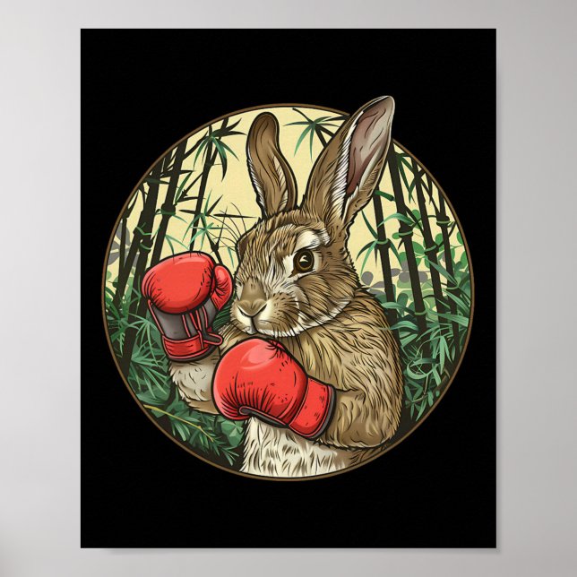 Poster Boxing Rabbit Boxing Gloves Kickboxing Funny Boxer (Frente)