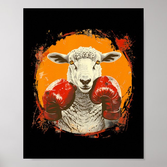Poster Boxing Sheep With Boxing Gloves Kickboxing Funny B (Frente)