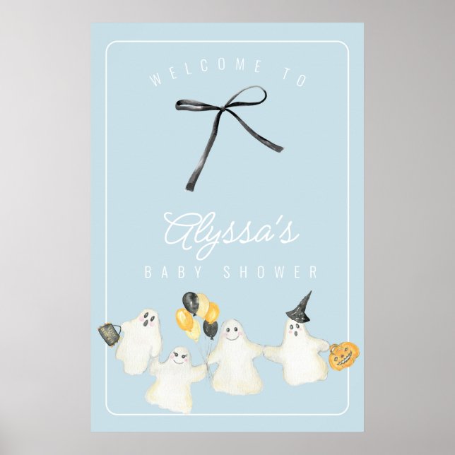 Poster Boy Halloween Ghost and Black Bow Baby Shower (Frente)