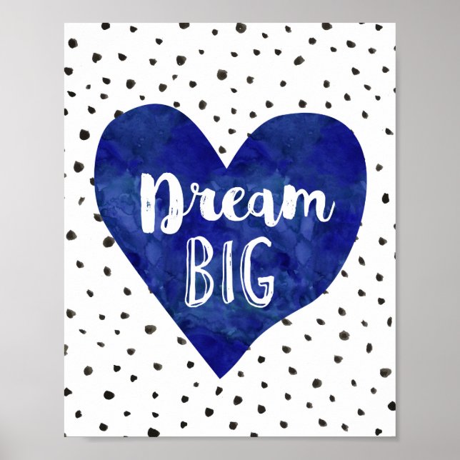 Poster Boy Nursery Decor Watercolor Marinho Blue Heart (Frente)