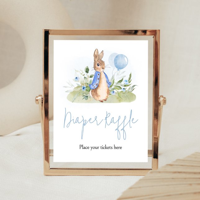 Poster Boy Peter Rabbit Fralda Raffle (Peter Rabbit Balloon Spring Baby Shower Diaper Raffle Sign)