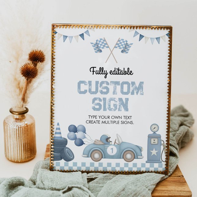 Poster Boy Race Car Birthday Party Table Sign (Criador carregado)