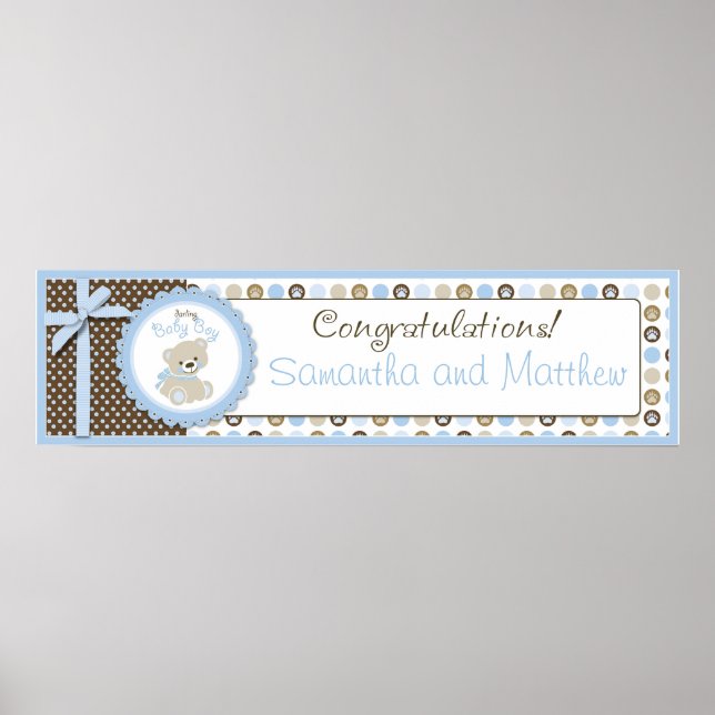 Poster Boy Teddy Bear Baby Shower Banner Boy (Frente)