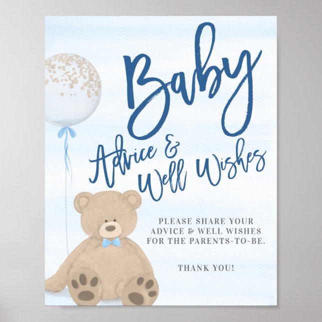 Poster Boy Teddy Bear Blue Balloon Baby Advance Sinal (Frente)