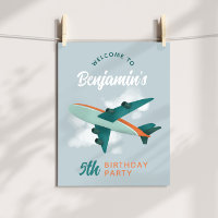 Boys Blue Airplane Viagem Birthday - Sinal de boas