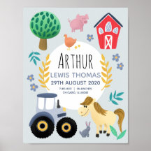 Boys Farm Animal Trator Birth Stats Baby Nursery