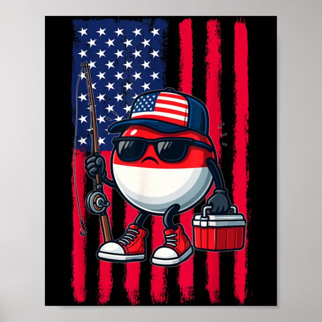 Poster Boys Fishing Rod American Flag Patriotic Fishing F (Frente)