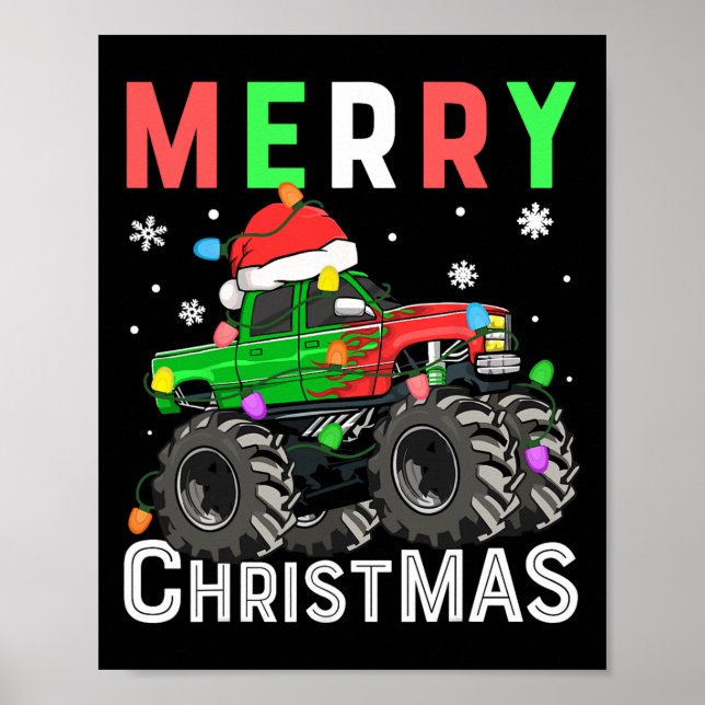 Poster Boys Monster Truck Feliz Natal Santa Hat Kids (Frente)
