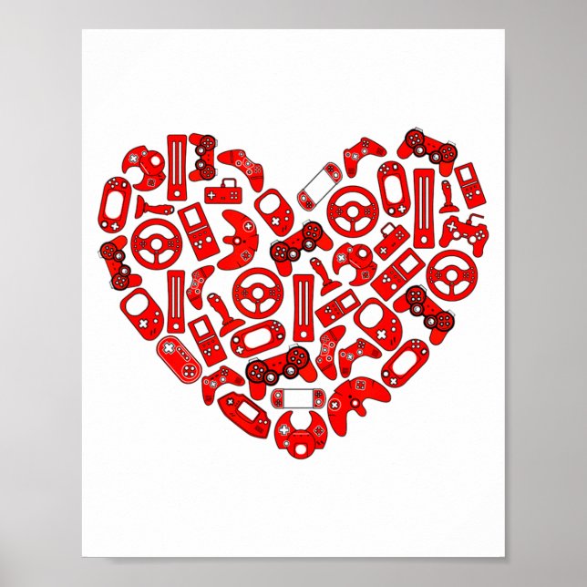 Poster Boys Valentines Day Gaming Video Gamer Controller  (Frente)