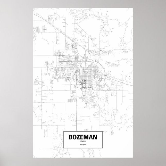 Poster Bozeman, Montana (preto em branco) (Frente)