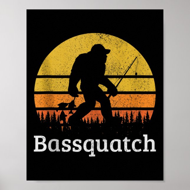 Poster Bquatch Engraçado B Pesca Sasquatch Pé Grande Vint (Frente)