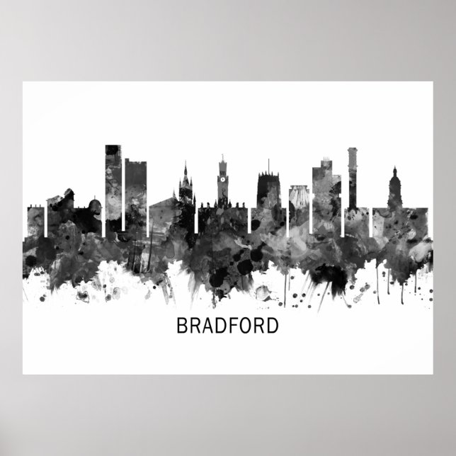 Poster Bradford England Skyline BW (Frente)