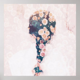 Poster Braid De Flor Bonito Branco Rosa